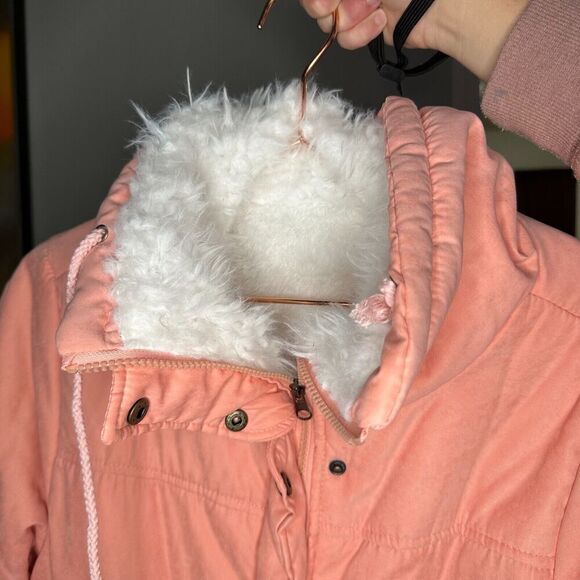 Unbranded Peach Parka Jacket Women's Size Large Long Sleeve Full Zip Snap Button - Picture 7 of 13